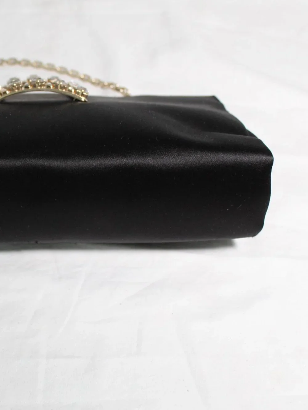 Roger Vivier Black Satin Handbag Clutch Trompette Jeweled Crystal Buckle